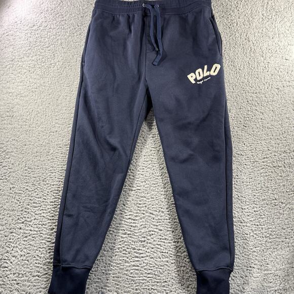 Polo Ralph Lauren Sweatpants Mens Large Blue Spell Out Logo Jogger Fits 36x30 - Picture 1 of 12